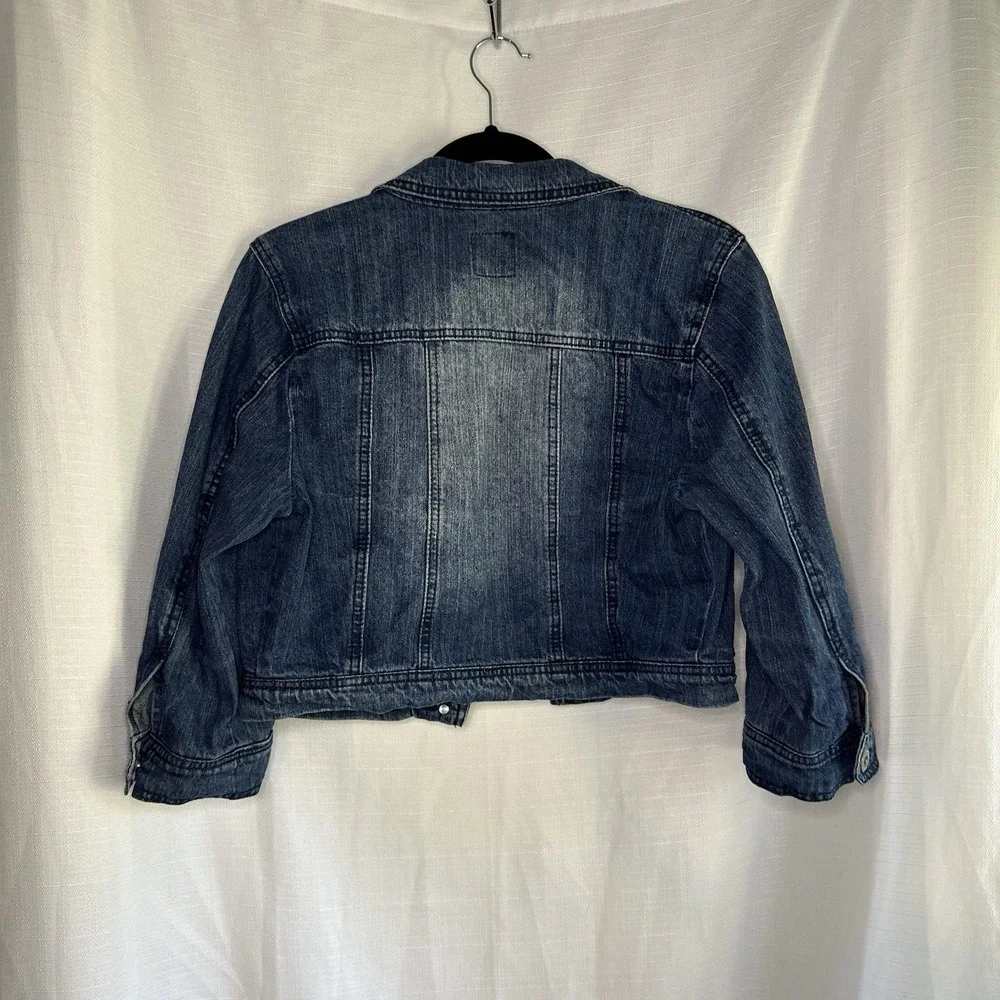 Highway Jeans Youth L Cropped Denim Jacket Blue Distressed Rocker Style - Picture 9 of 13